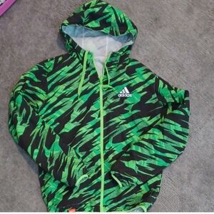 Adidas Kids Vibrant Green and Black Patterned Hoodie